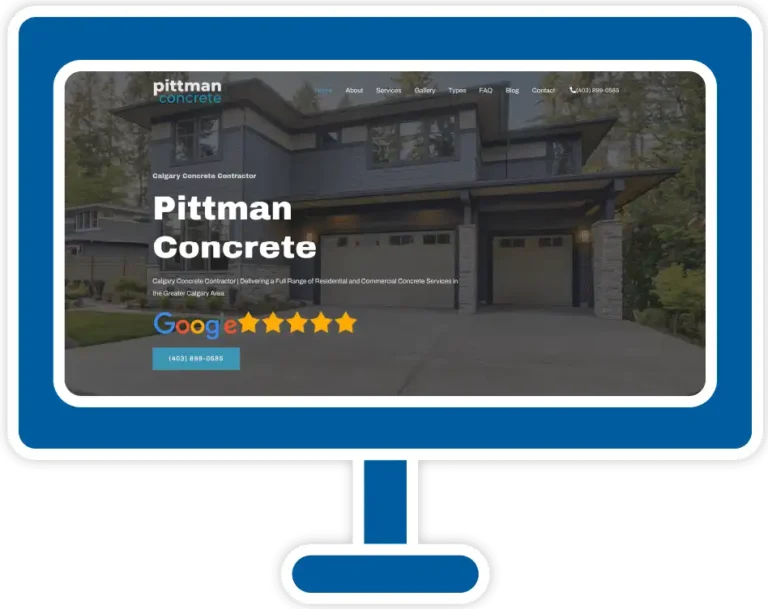 A vector template of a computer monitor displaying the Pittman Concrete website's desktop view